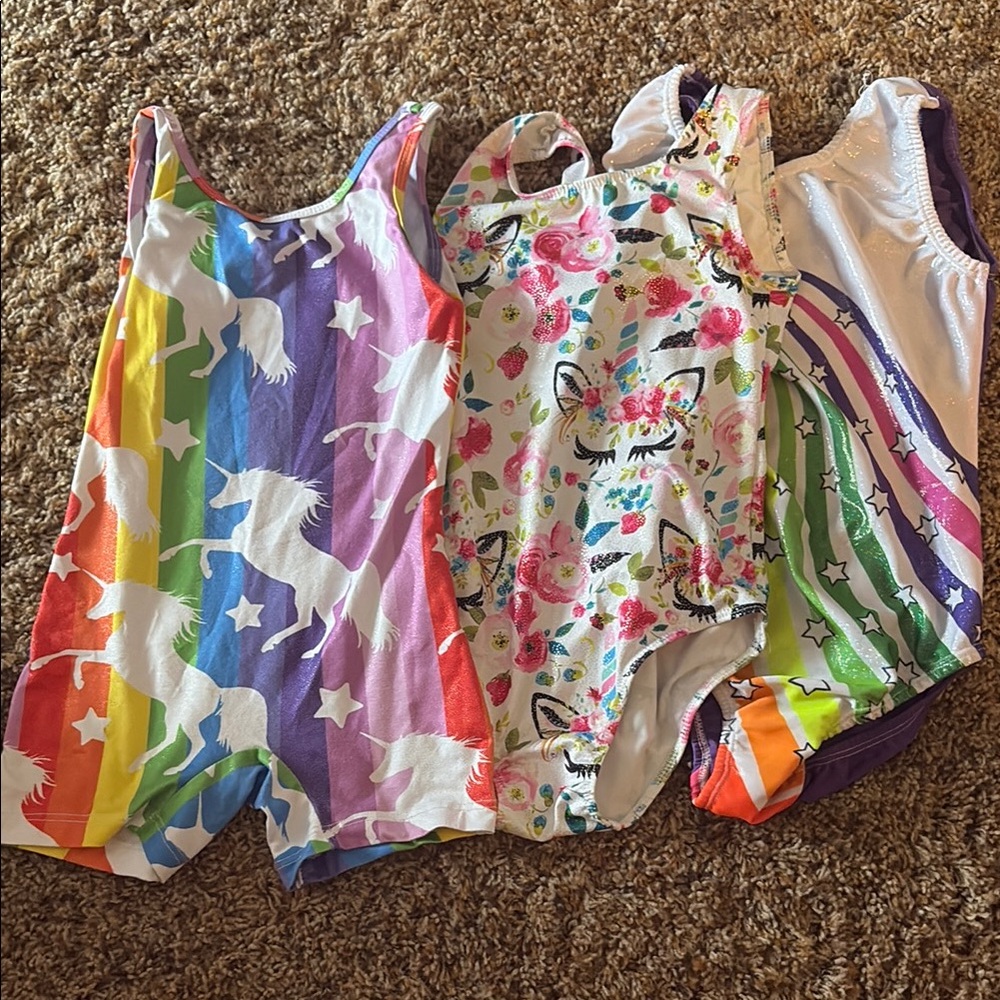 Colorful Unicorn and Floral Kids gymnastics leotard bundle